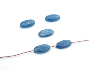 5 pcs narrow oval kyanite beads, flat polished blue semiprecious stone, average size 15mm x 8mm