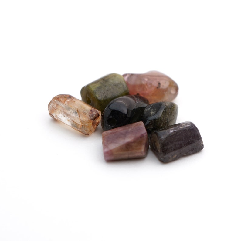 7 pcs small tourmaline nugget beads, black, pink and green semiprecious stone, multicolor, average length 10mm image 5