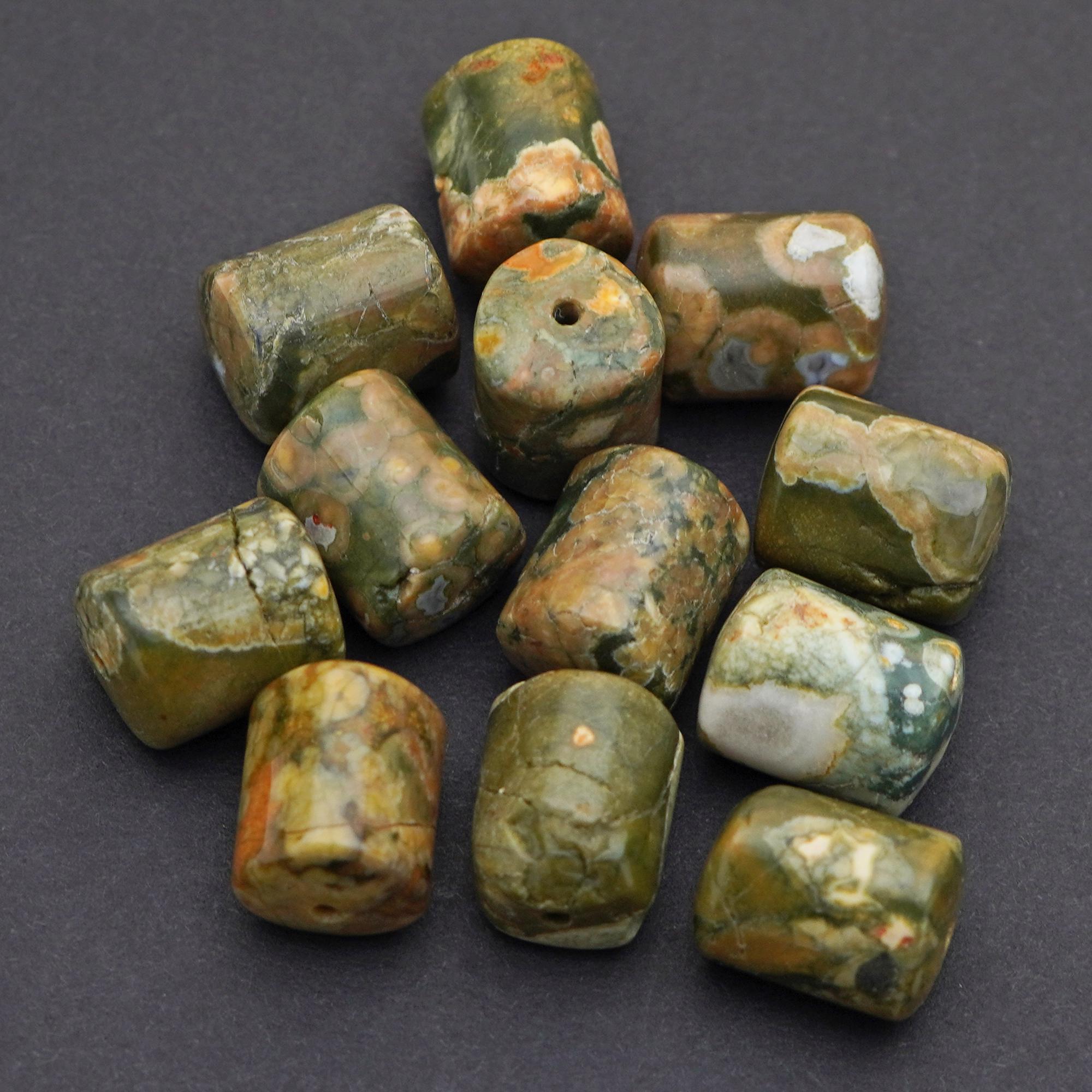 Pyroclastic Rhyolite Green 12 Pcs Triangular Cylindrical Rhyolite Beads, Green White Semiprecious ...