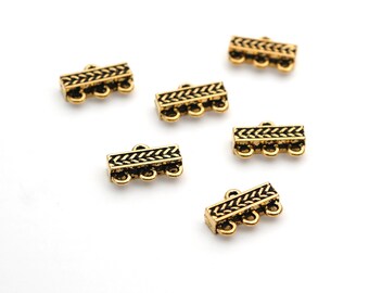 6 pcs three to one connectors, braided style links, Tierracast gold plated 3049, length 14mm