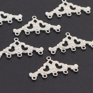 6 pcs flat multihole links, 5 to 1 connectors, bright silver plated pewter five to one components, closeout, 32mm across