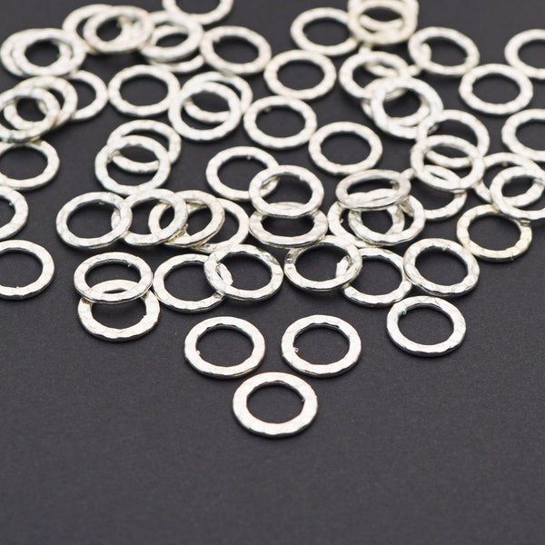 60 pcs silver plated hammered look rings, round components links, closeout, 12mm across