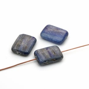 3 pcs flat rectangular kyanite beads, blue semiprecious stone, average 20mm x 15mm