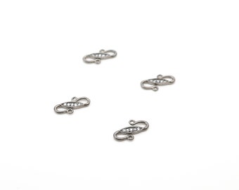 4 pcs gun metal S hook clasps, sparkling pave style components, clear rhinestones, gunmetal finish, 15mm long