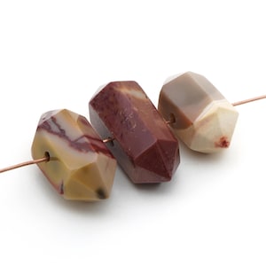 3 pcs side drilled double terminated mookaite beads, yellow, red, and white semiprecious stone, length ranges from 25mm to 31mm