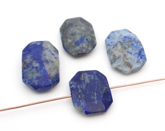 4 pcs flat lapis beads, blue side drill rectangular semiprecious stone avg length 22mm