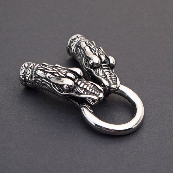 Dragon head kumihimo clasp, silvertone metal ring, glue in end caps, focal point, 72mm long