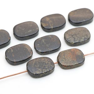 9 pcs small flat rectangular pyrite beads, black and gold color semiprecious stone, average size 16mm x 12mm