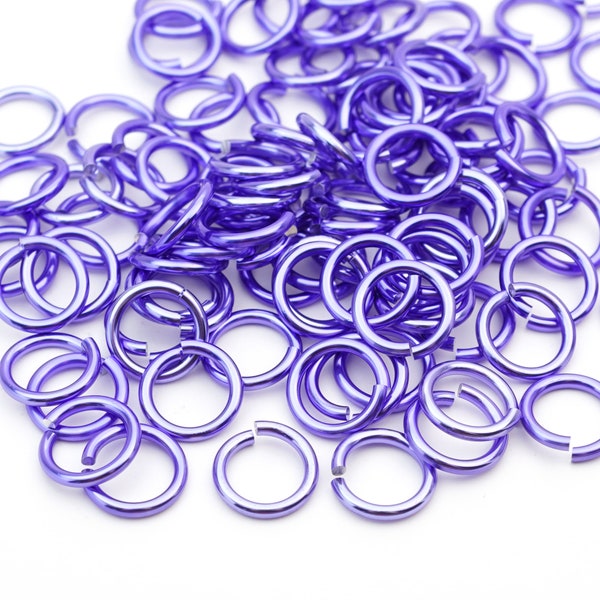 100 pcs anodized aluminum jump rings, 14g, 14 gauge, purple color, closeout, 14mm OD 10mm ID