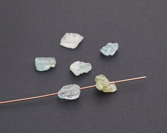 6 pcs small raw aquamarine nugget beads, light blue green semiprecious stone, average size 12mm