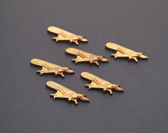 6 pcs plane brass stampings, single prop plane, vintage thick flat back airplanes, 29mm