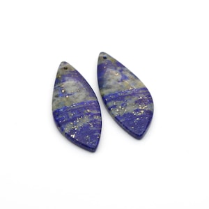 2 pcs lapis lazuli teardrop pendants, front drilled long flatback semiprecious stone pair, avg length 38mm