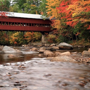 Covered Bridge New Hampshire - Swift River Autumn Color Photograph Print Poster Picture Wall Decor Photography Art Artist Images Landscape