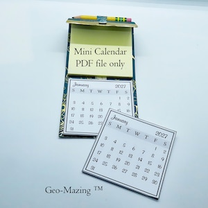 Digital PDF 2027 Mini Calendar 2-3/4" X 2-3/4 " square 12 months  with and without cutting lines for Paper Crafting by Geo-Mazing ™