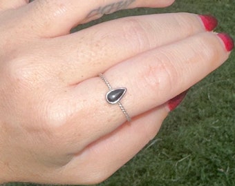 Black Onyx stone in handmade Sterling Silver ring.