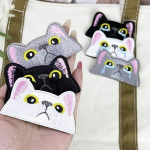 Embroidered Cats Iron on Patch Bag Patch Hat Patch, Embroidered Crying Cats Patch, Miniature Animal Patches Clothing Accessories for Cat Mom
