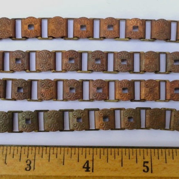 4 Vintage Book Chain Bracelet Blanks, Copper Plated Steel with Design and Holes for Adornments, 7 Inch