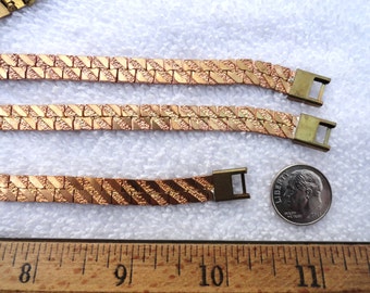 10 Vintage Brass Bracelets, Diagonal Smooth & Textured Design, 8.5 Inches, 7.5mm Width