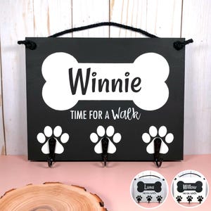 Handmade & Painted Dog Leash Holder - Personalized Dog Leash Hanger - Custom Dog Name Sign