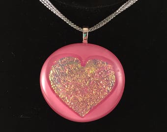 Dichroic Heart Pendant - Fused Glass