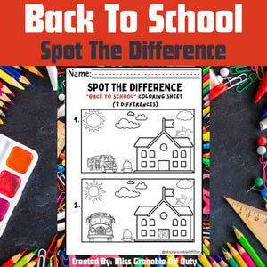 Back to School Spot the Difference Worksheet | Printable Coloring Page ...