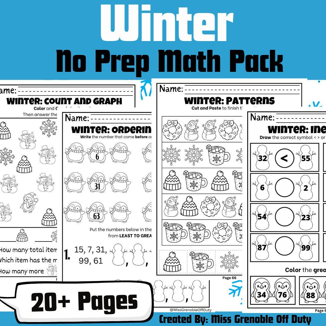 Winter Math Worksheet Activities | No Prep | 1st, 2nd Grade - Etsy