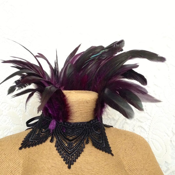 Maleficent feather collar - black and purple choker - made to order feather necklace - witchy cosplay choker - purple chandelier