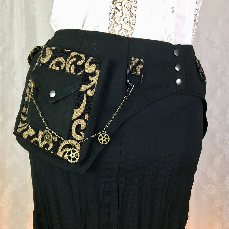 black and gold utility belt canvas utility belt black canvas toolbelt Burning Man utility belt M Vegan pocket belt Medium
