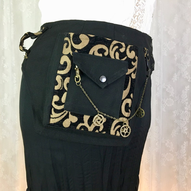 black and gold utility belt canvas utility belt black canvas toolbelt Burning Man utility belt M Vegan pocket belt Medium
