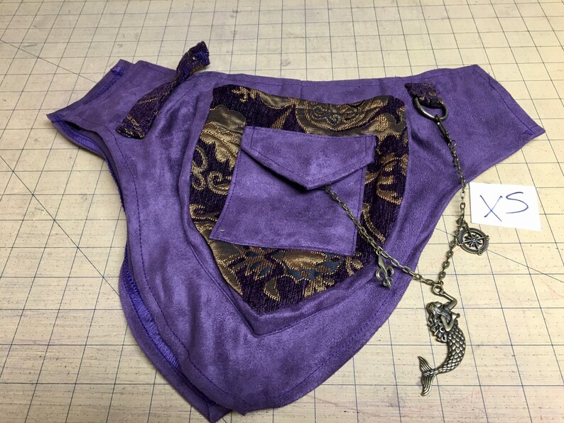 Extra Small fancy fanny pack XS Purple ultrasuede tapestry pocket belt with mermaid chain