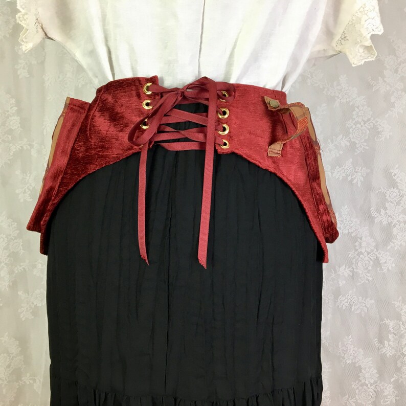 XS Red and gold square pocket belt Burning Man utility belt Extra Small vegan imitation suede utility belt fabric festival belt