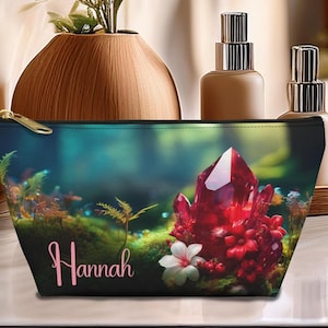 Personalized Gem Makeup Bag, Custom Birthstone Pouch with Name, Small Travel Organizer for Women, Unique Gift for Mom Bridesmaid or Friend