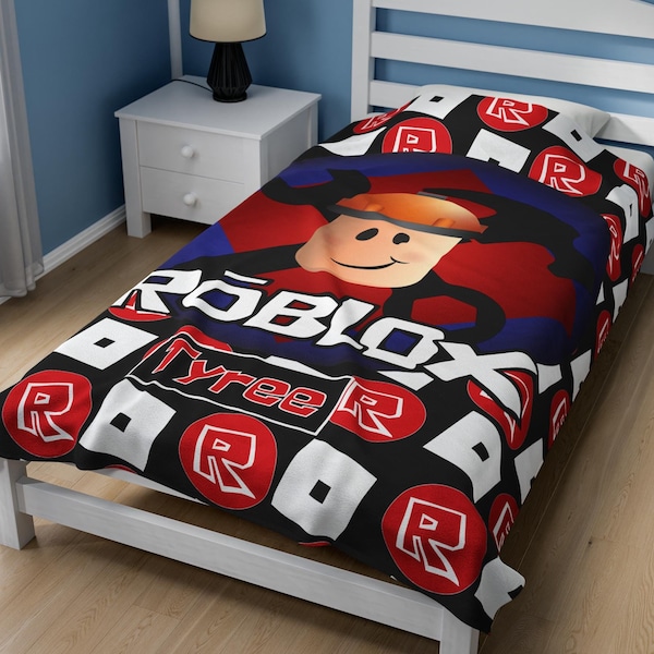Roblox Custom Velveteen Blanket, The Builder, Personalized Game Bedding, Video Game Gear, Velveteen Plush, Gaming Throw, Customizable Player