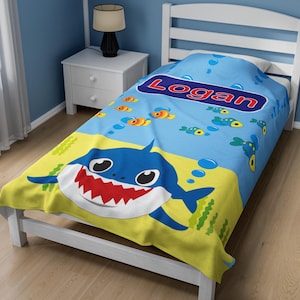 Shark Personalized Kids Blanket, Baby Shark Gifts For Young Kids & Toddlers, Kids Warm Winter Throw and Bedding Toys Movie Night Party Favor