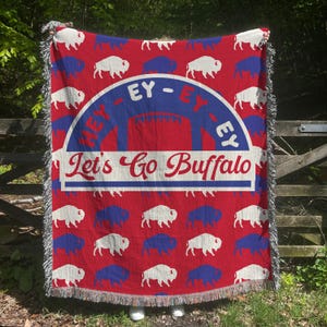 Let&#39;s Go Buffalo Woven Blanket – Cotton Throw for Football Fans, Bills Mafia Decor, Game Day Essential, Hey Ey Ey Ey Chant Blanket