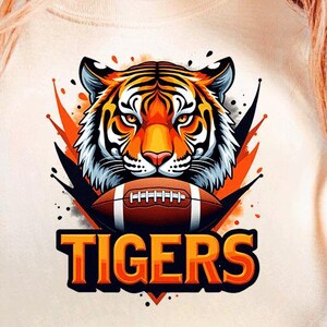 Tigers Football PNG | Sublimation Digital File for T-Shirts | School Spirit Shirt Design | Tiger Mascot Logo | Instant Download