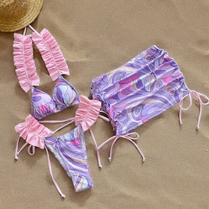 Bikini Set • Ladies Swimwear • Women&#39;s Bikinis • Triangle Top • Beachwear • Three Piece Bikini