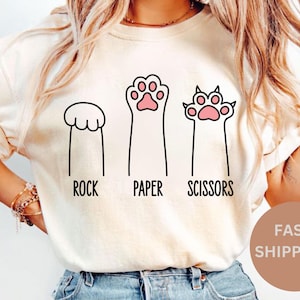 Comfort Colors Cat Paws T-Shirt: Rock Paper Scissors, Funny Cat Lover Tee