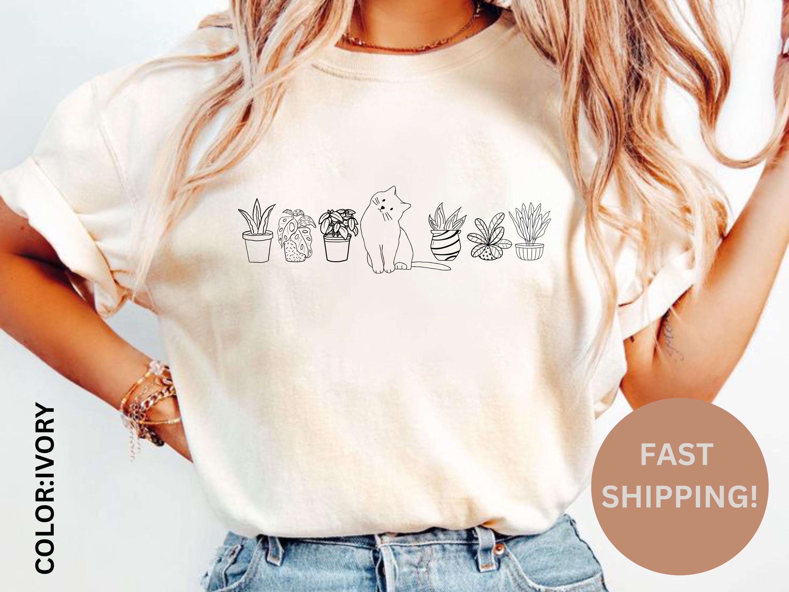 Comfort Colors® Katzen und Pflanzen Shirt, Pflanzen Dame, Gärtnerin Shirt, Shirts für Katzenliebhaber, Sukkulenten Pflanzen Shirt, Geschenk für Pflanzenliebhaber