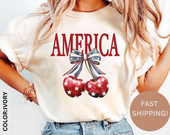 Comfort Colors Coquette 4th of July T-shirt: American Bow Tee