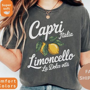 T-shirt Capri Italia Limoncello rétro Comfort Colors®, chemise citron, T-shirt Italie, esthétique côtière petite-fille de la côte amalfitaine, chemise d'été