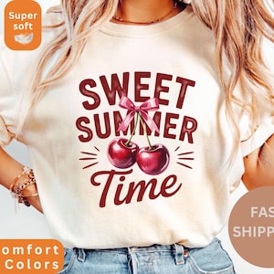 Camiseta de cerezas de verano Comfort Colors® / Bonita camiseta de verano / Camiseta retro de frutas / Regalo para amantes de las cerezas / Camiseta de verano moderna para mujer