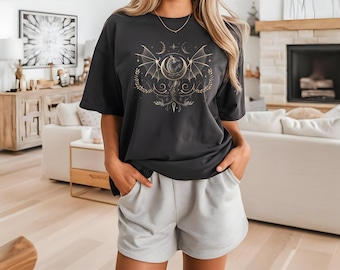 Mystischer Drache und Mond Shirt, mystische Mondphase Shirt, Drachen Phase T-Shirt, Boho Vintage Mond Shirt, himmlische Drache Shirt, spirituell