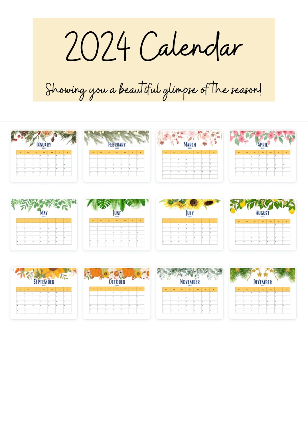 Editable and Printable 2024 Calendar - Etsy Australia