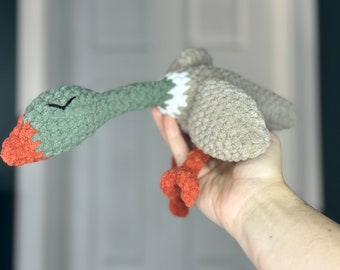 Crochet Sleeping Duck Plush, Embroidered Eyes
