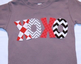 XOXO Boys Valentines Day shirt - Solid gray in sizes 12-18, 2, 4, 6, 8, 10 - long or short sleeve