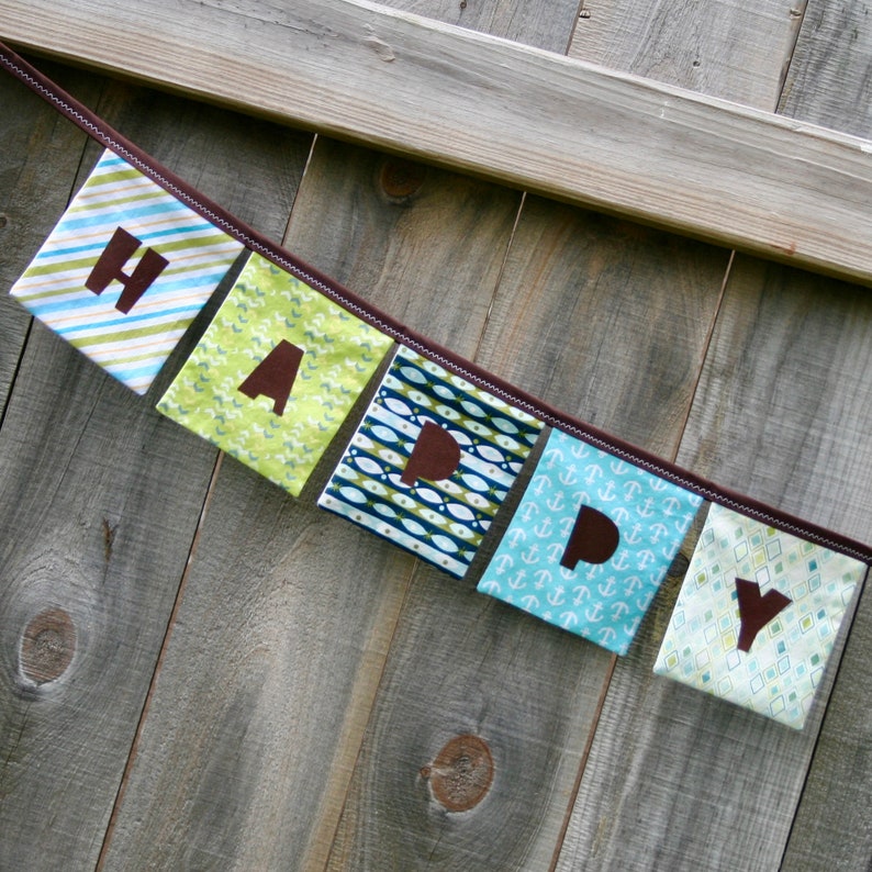 HAPPY BIRTHDAY Banner Reusable Fabric Banner  RETRO in Aqua image 6