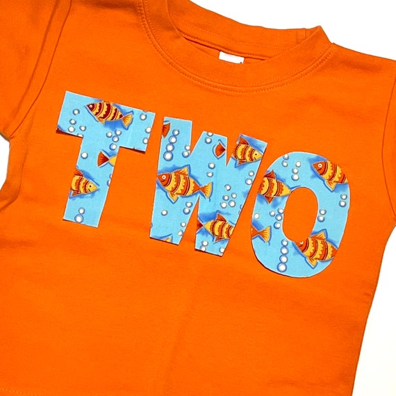 Fish Birthday Shirt, Boys Two Shirt, Boys 2nd Birthday, Orange Aqua Blue, Fish Party, Ocean Birthday - You Choose Size and Number