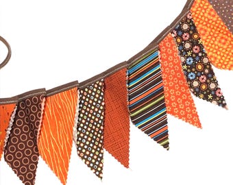Thanksgiving pennant bunting, fall decor, fabric banner, autumn, orange, brown, fireplace mantle decor, handmade, triangle garland, 11 flags