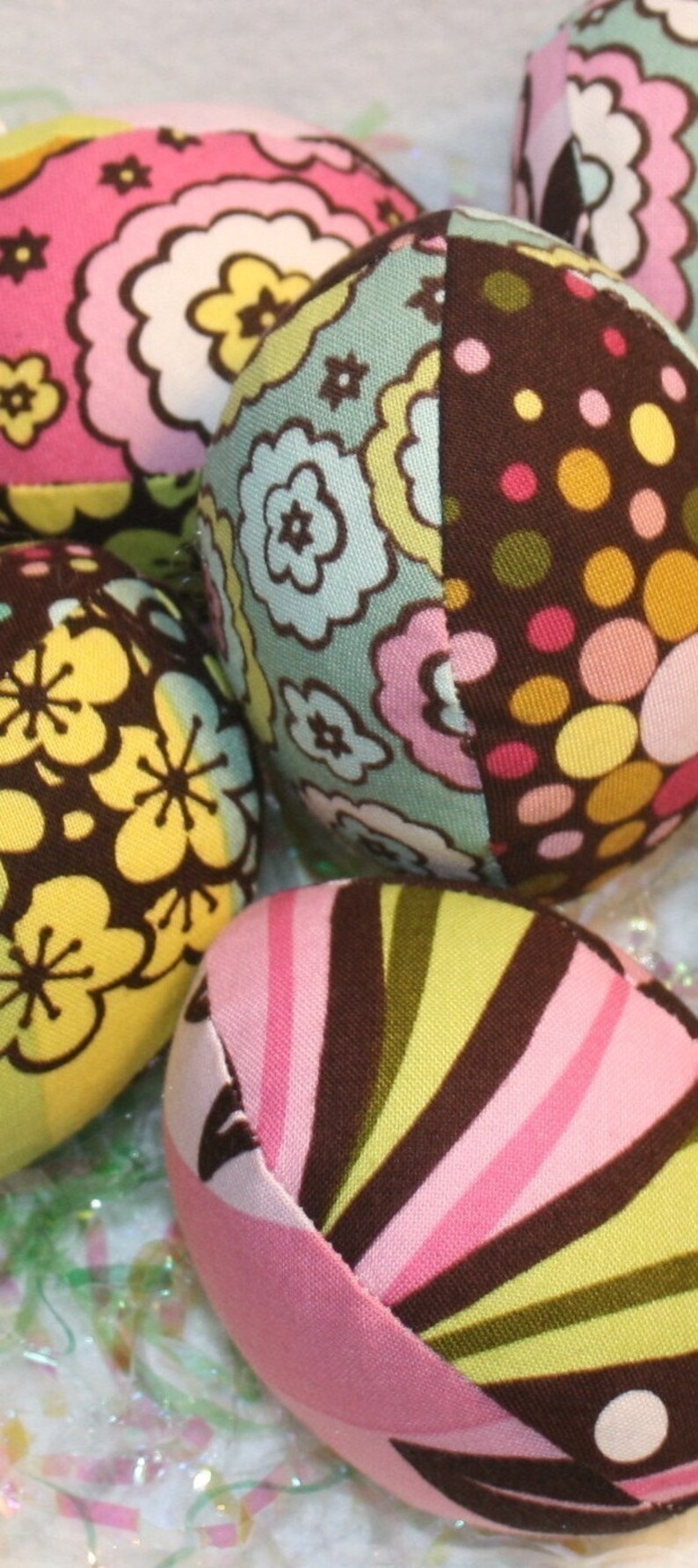 Handmade Fabric Easter Eggs, Easter Decoration, Stuffed Cloth Easter Eggs, Chocolate Lollipop, Children's Basket Filler, 6 eggs total image 3